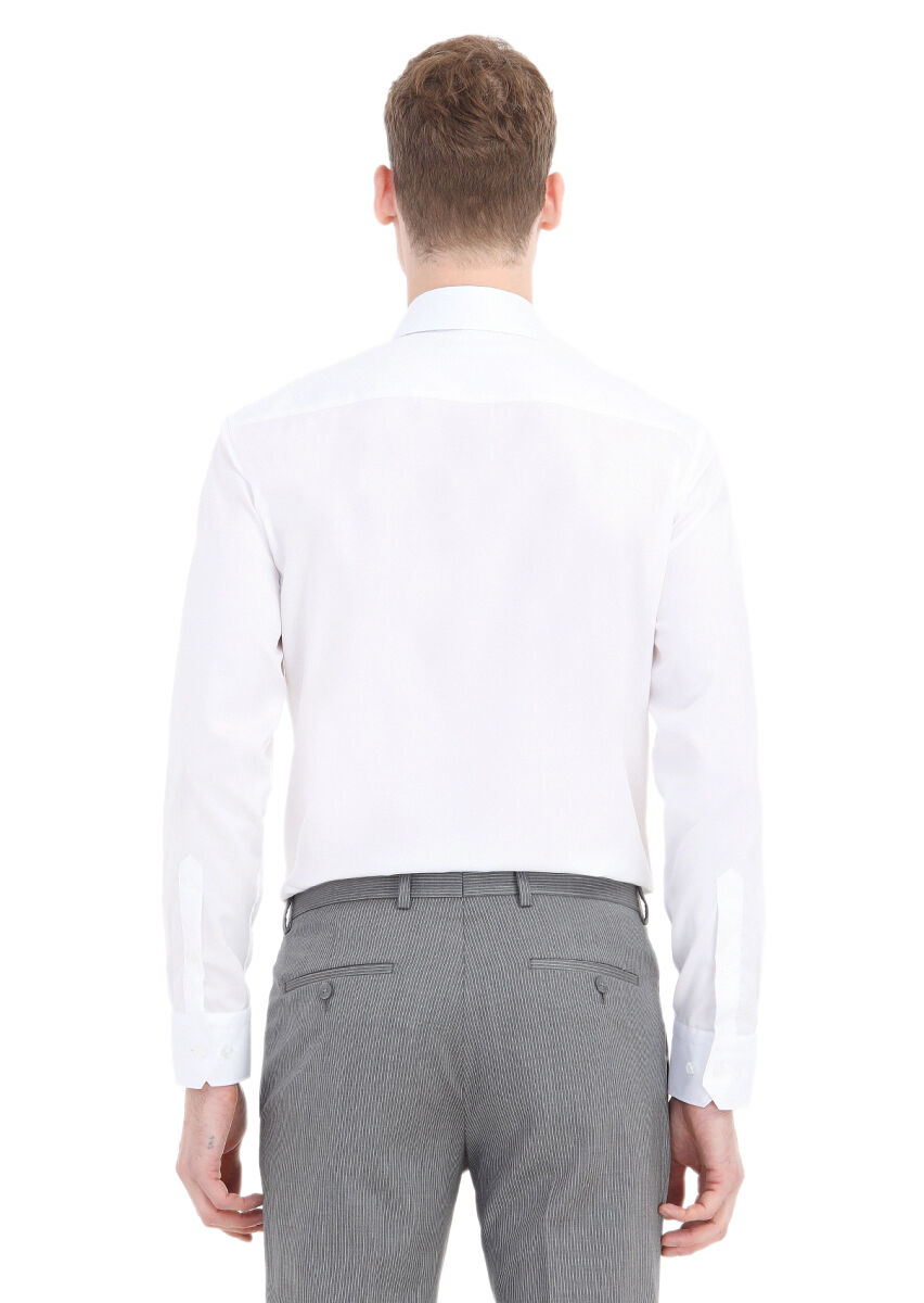 White Plain Regular Fit Long Weaving Classical 100% Cotton Shirt - 4