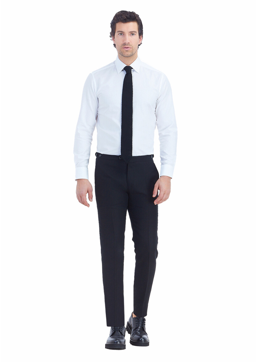 White Plain Regular Fit Long Weaving Classical 100% Cotton Shirt - 1