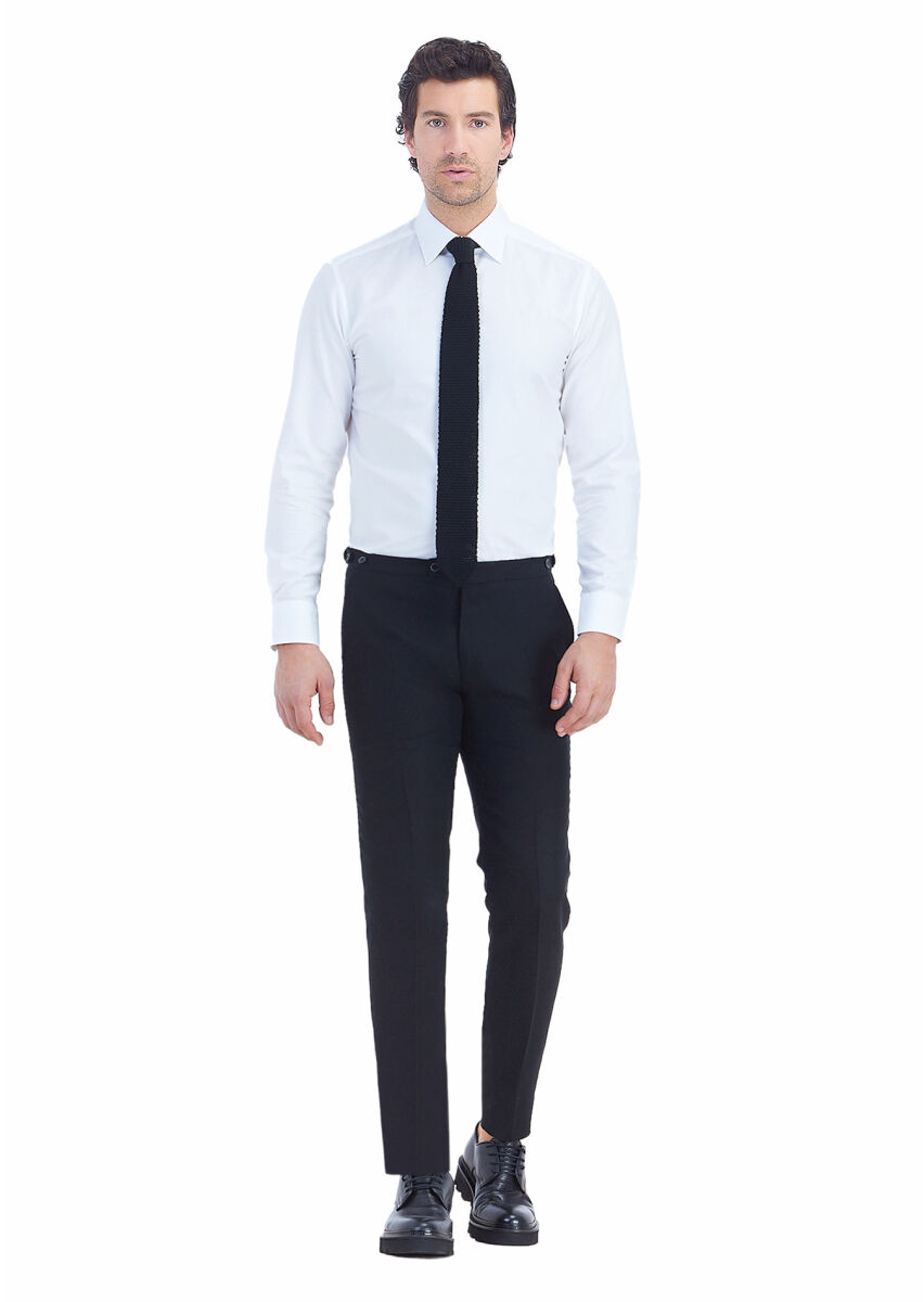 White Plain Regular Fit Long Weaving Classical 100% Cotton Shirt - 1