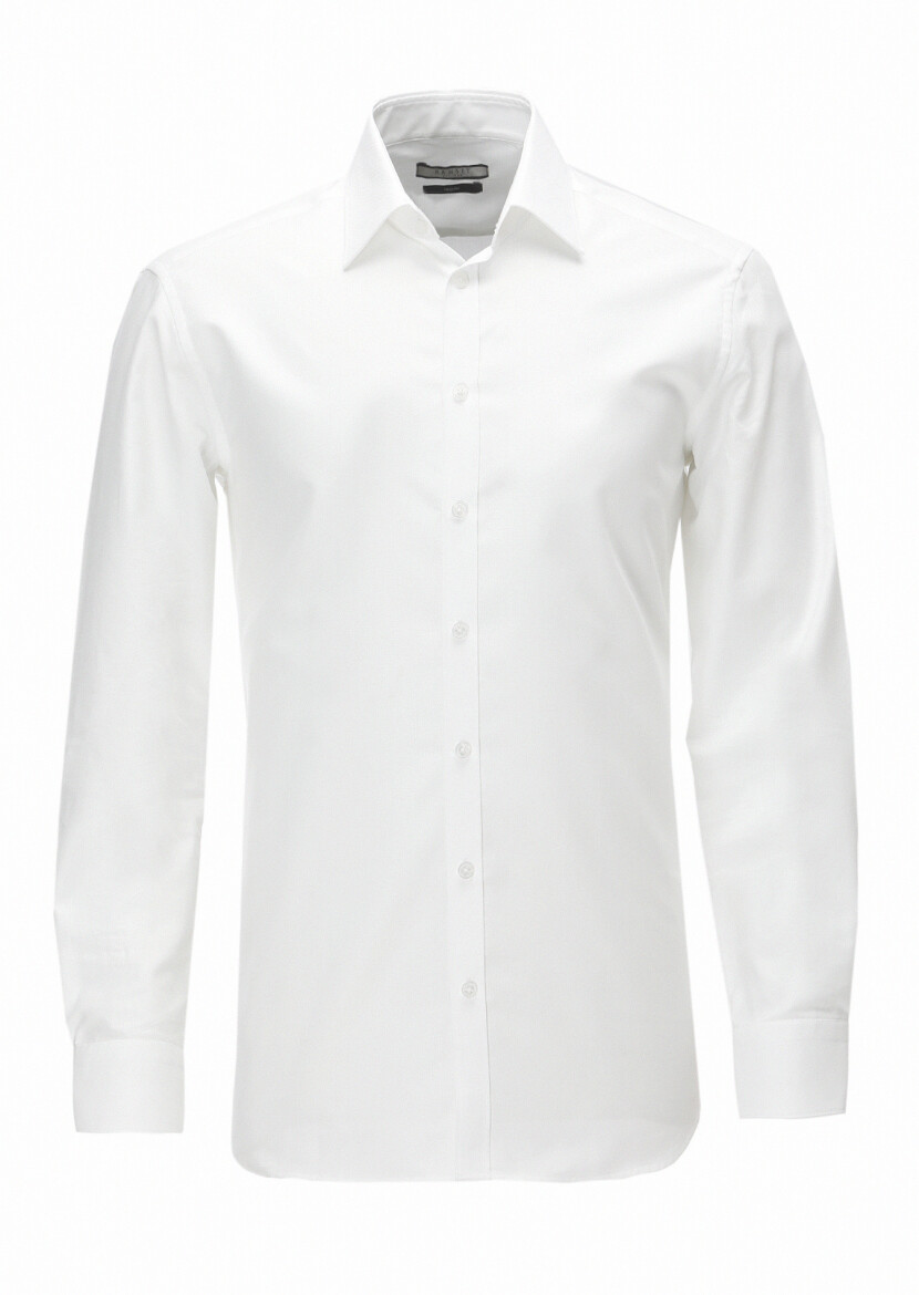 White Plain Regular Fit Long Weaving Classical 100% Cotton Shirt - 6