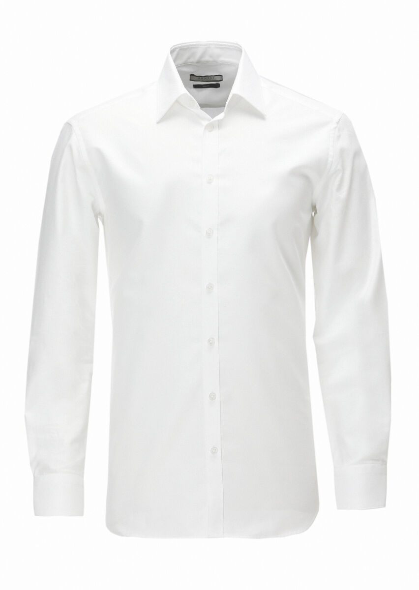 White Plain Regular Fit Long Weaving Classical 100% Cotton Shirt - 6