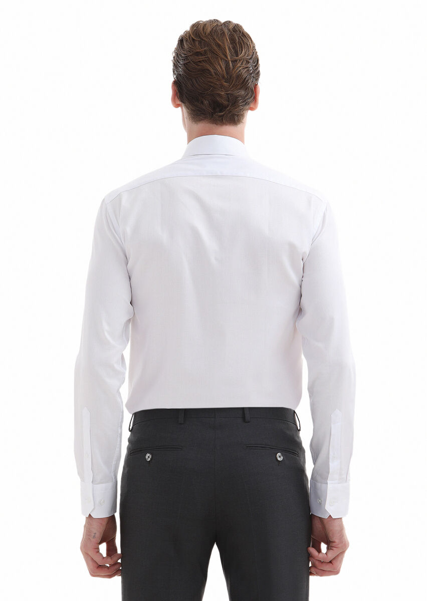 White Plain Regular Fit Long Weaving Classical 100% Cotton Shirt - 4