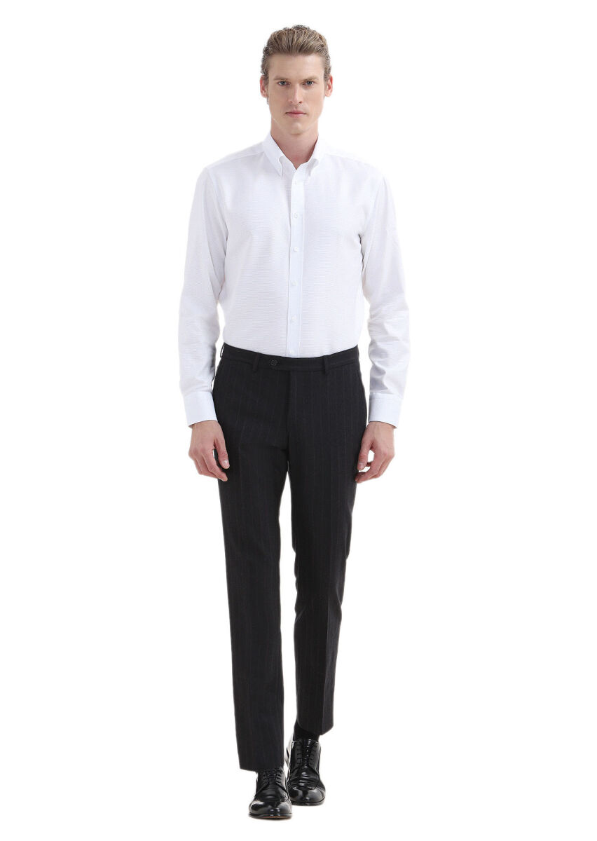 White Plain Regular Fit Long Weaving Classical 100% Cotton Shirt - 2