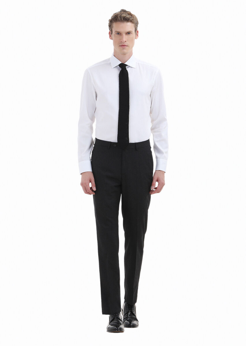White Plain Regular Fit Long Weaving Classical 100% Cotton Shirt - 2