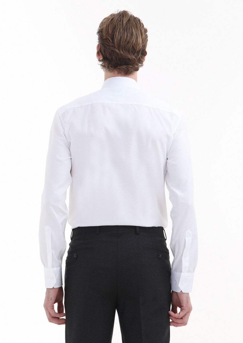 White Plain Regular Fit Long Weaving Classical 100% Cotton Shirt - 4