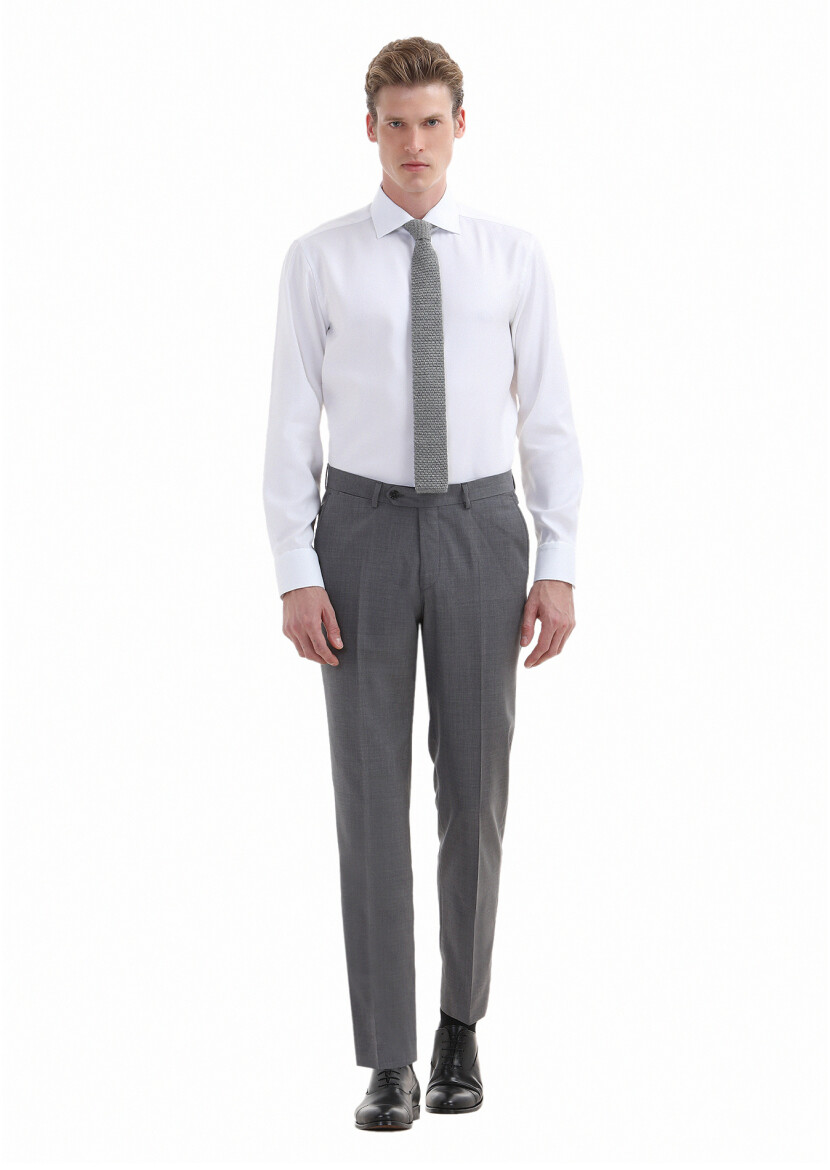 White Plain Regular Fit Long Weaving Classical 100% Cotton Shirt - 1