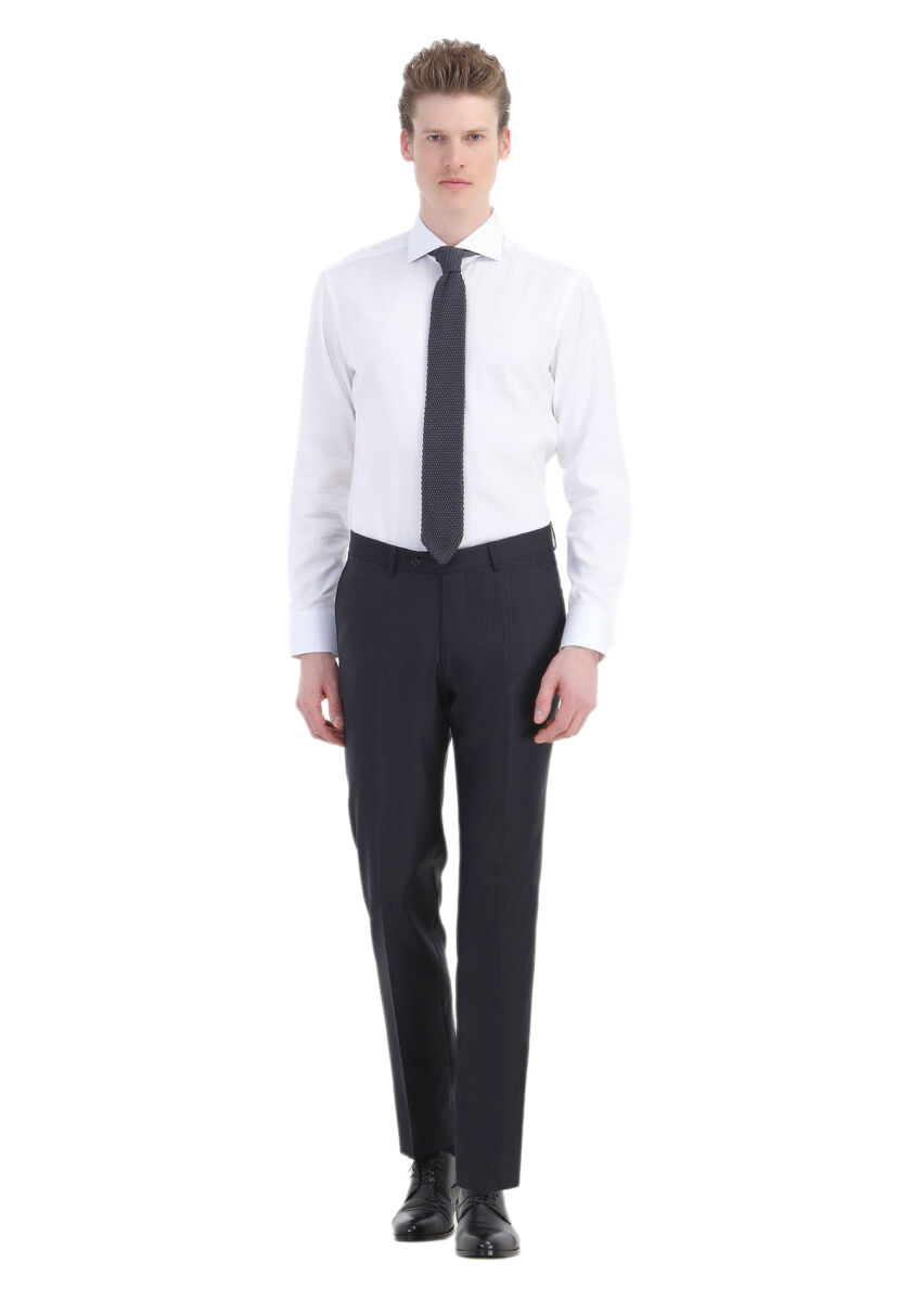White Plain Regular Fit Long Weaving Classical 100% Cotton Shirt - 2