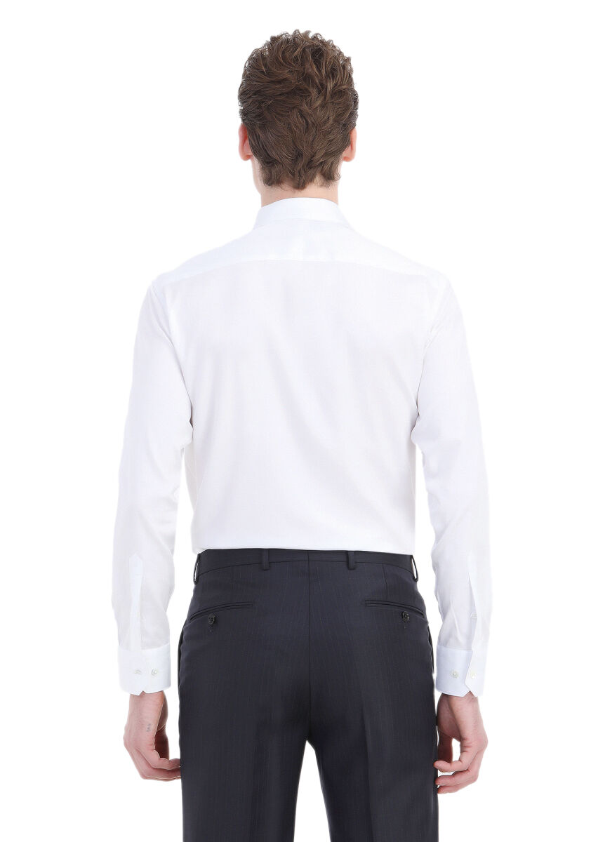 White Plain Regular Fit Long Weaving Classical 100% Cotton Shirt - 5
