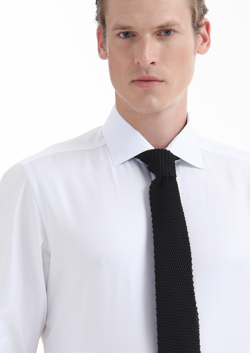 White Plain Regular Fit Long Weaving Classical 100% Cotton Shirt - 4