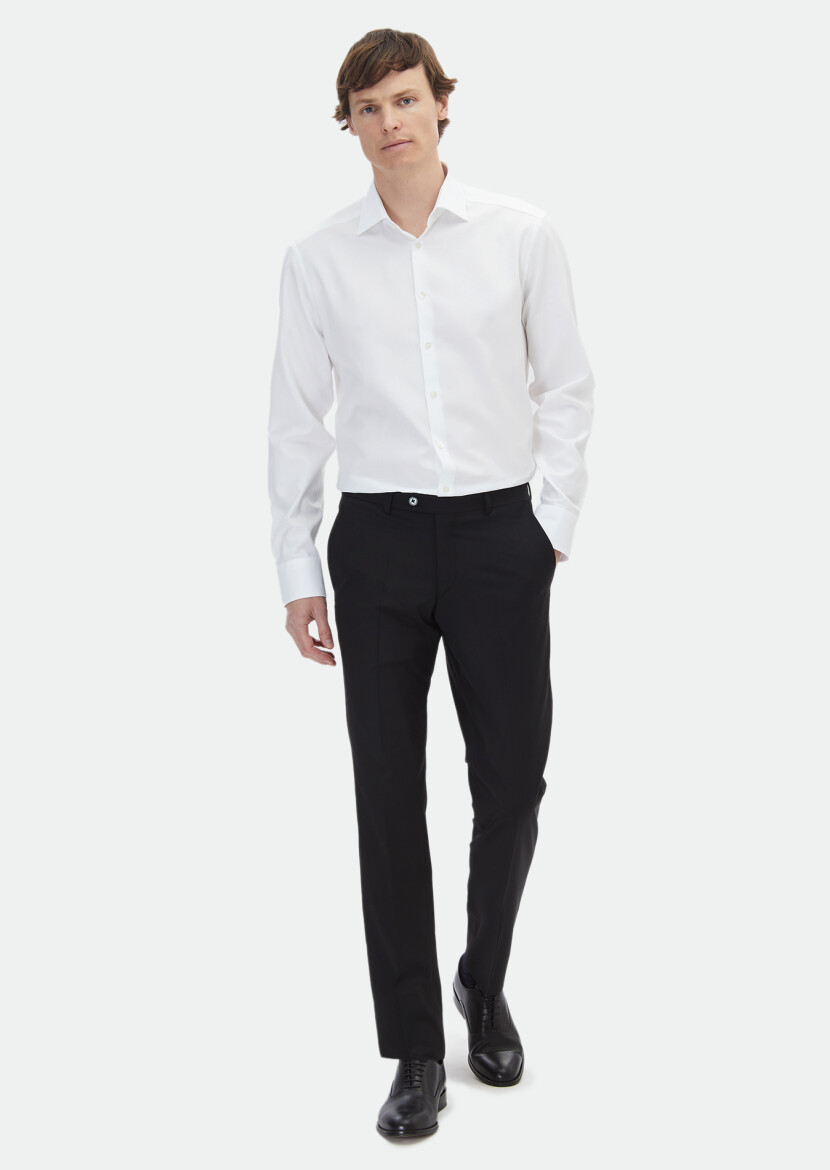 White Plain Regular Fit Long Weaving Classical 100% Cotton Shirt - 2