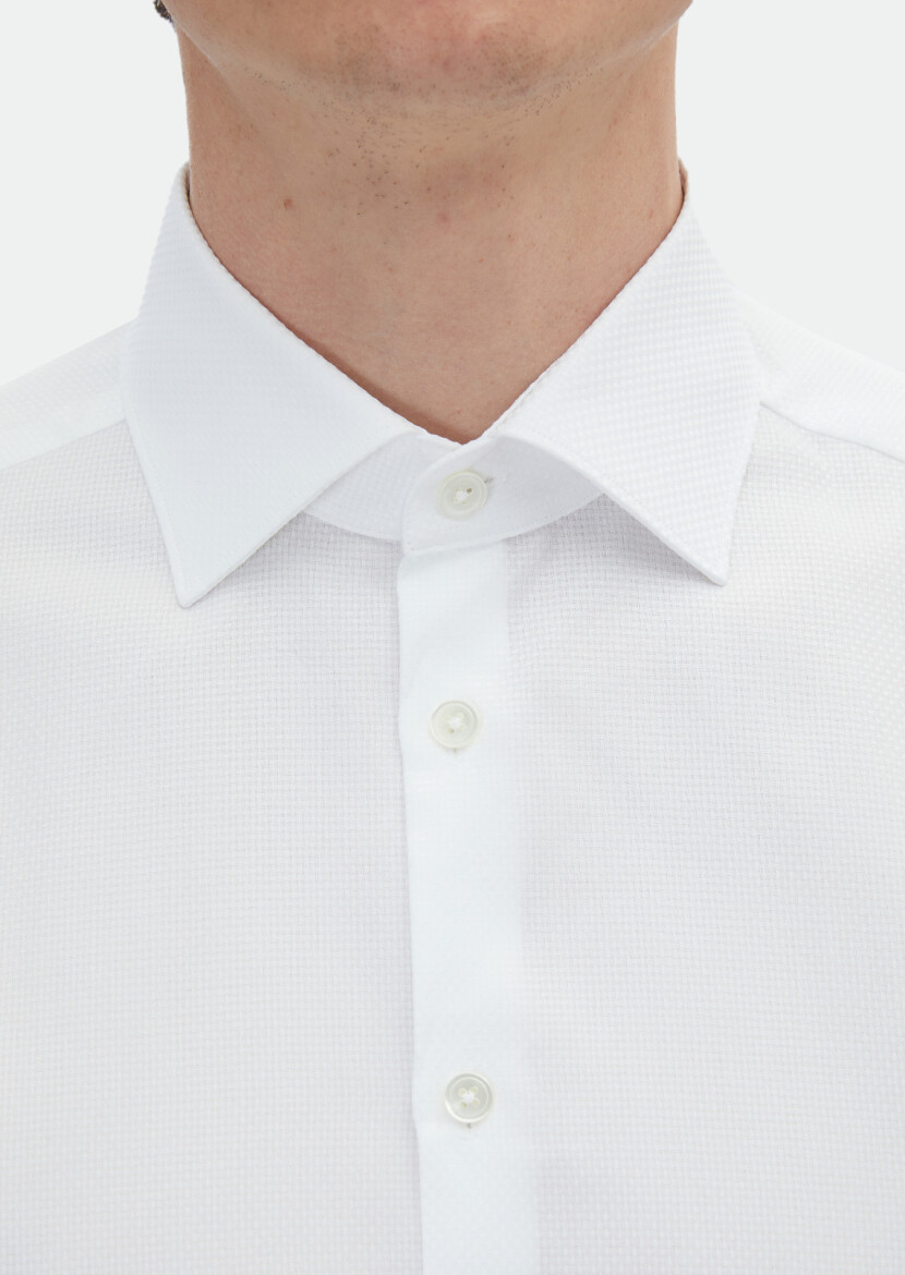 White Plain Regular Fit Long Weaving Classical 100% Cotton Shirt - 4