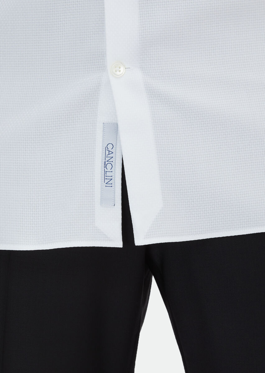 White Plain Regular Fit Long Weaving Classical 100% Cotton Shirt - 5