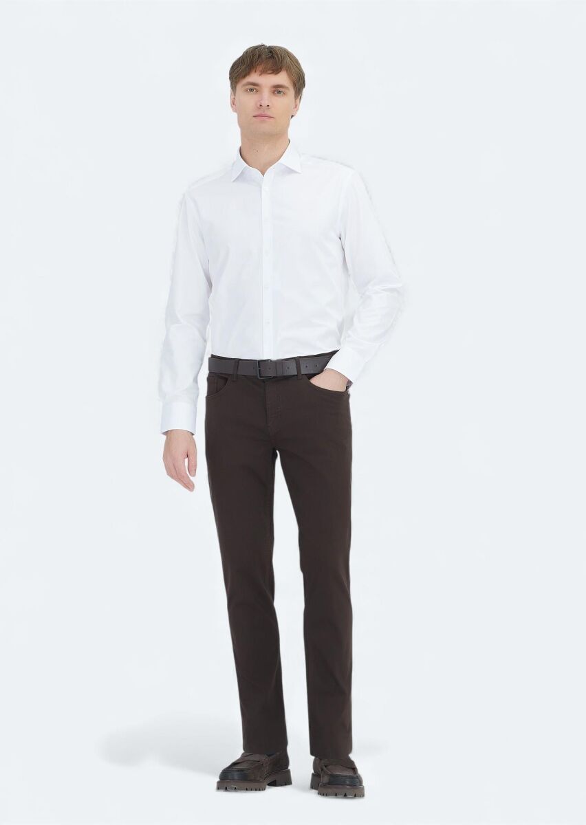 White Plain Regular Fit Long Weaving Classical 100% Cotton Shirt - 2