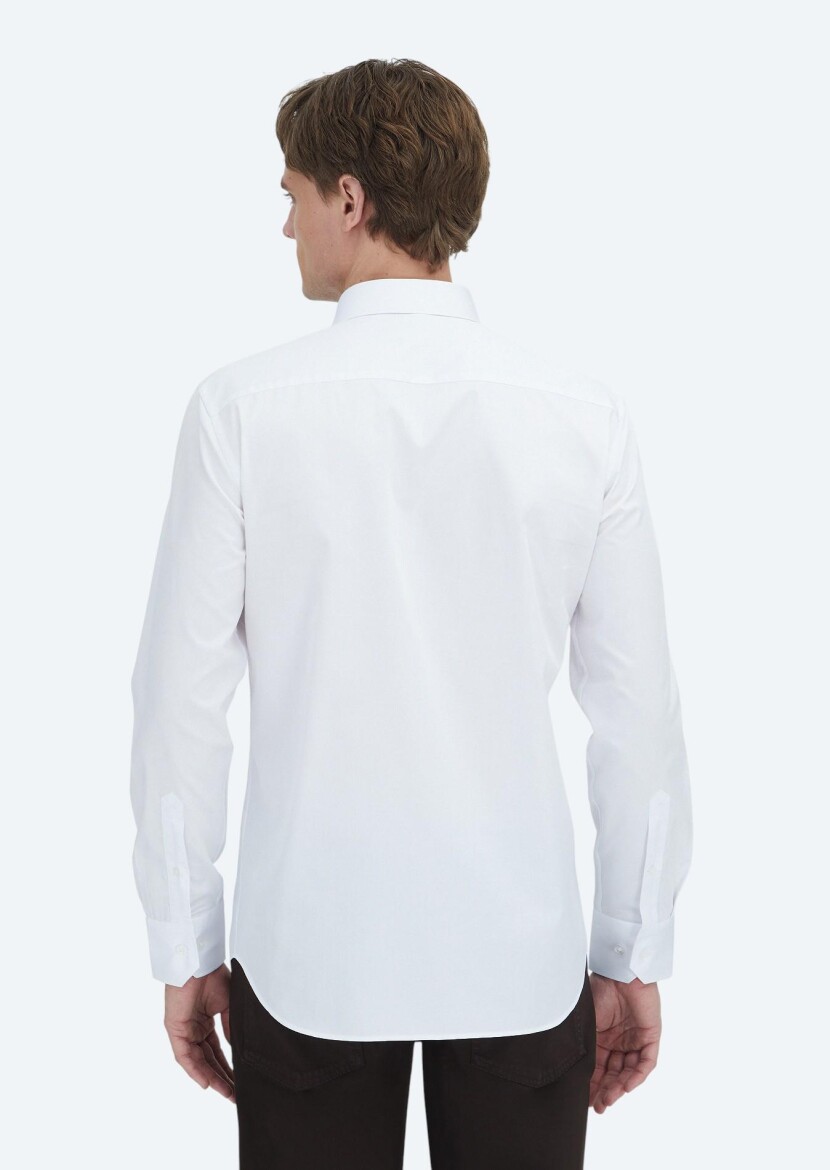 White Plain Regular Fit Long Weaving Classical 100% Cotton Shirt - 5