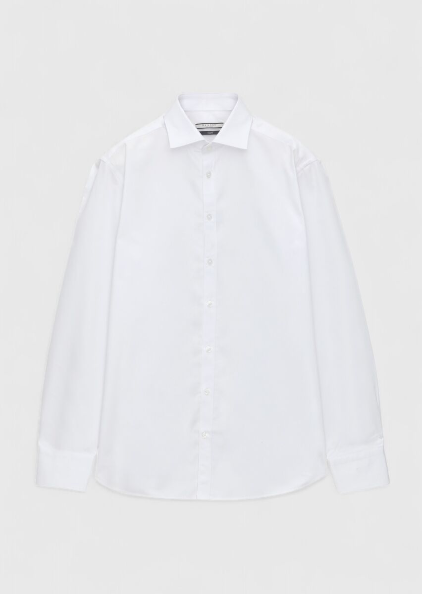 White Plain Regular Fit Long Weaving Classical 100% Cotton Shirt - 6