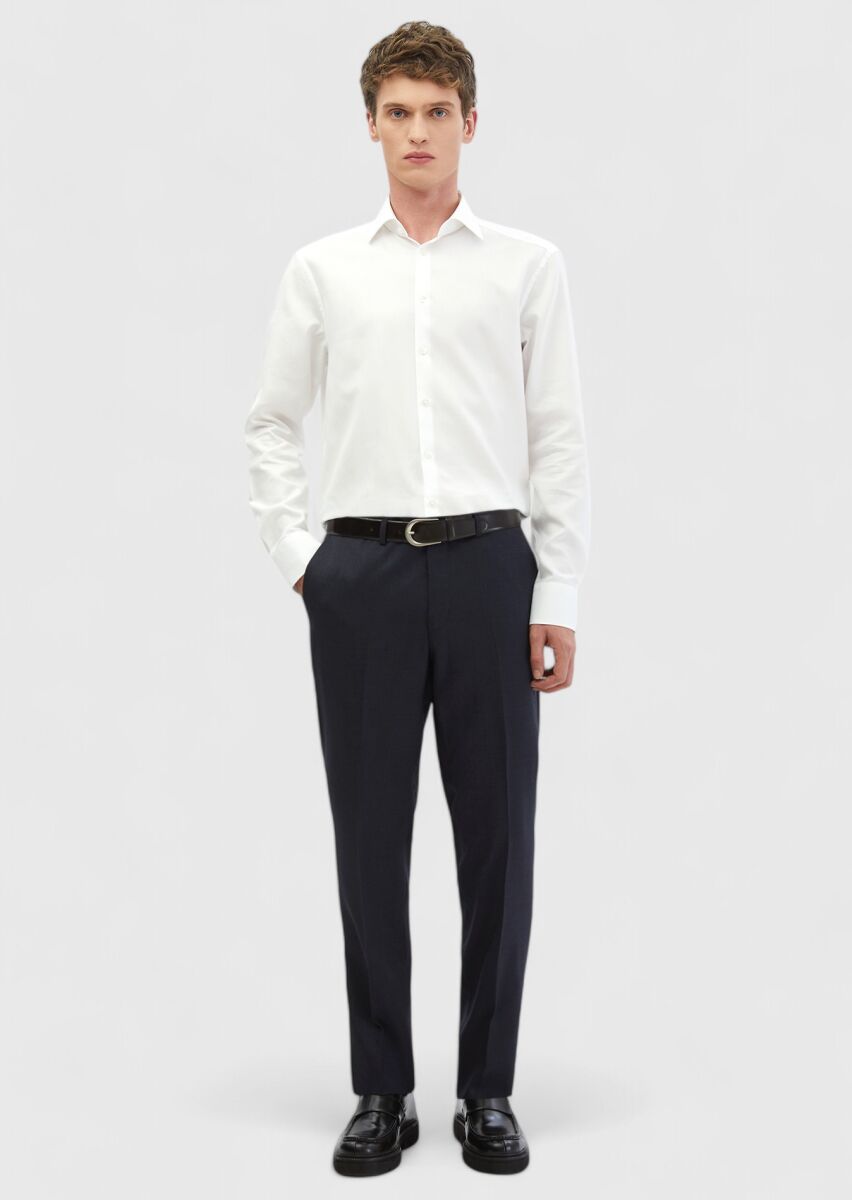 White Plain Regular Fit Long Weaving Classical 100% Cotton Shirt - 2