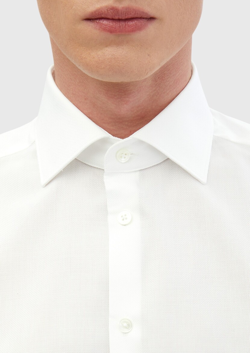 White Plain Regular Fit Long Weaving Classical 100% Cotton Shirt - 4