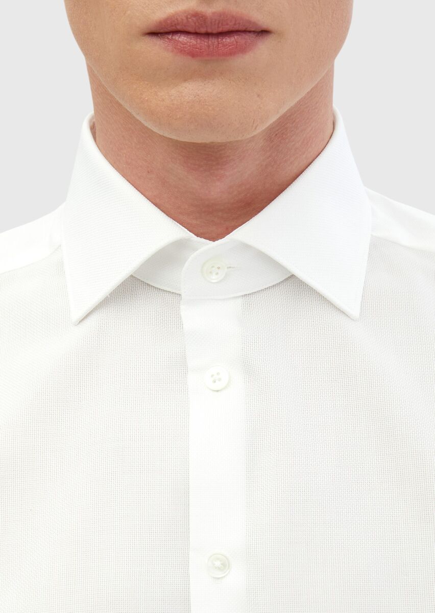 White Plain Regular Fit Long Weaving Classical 100% Cotton Shirt - 4