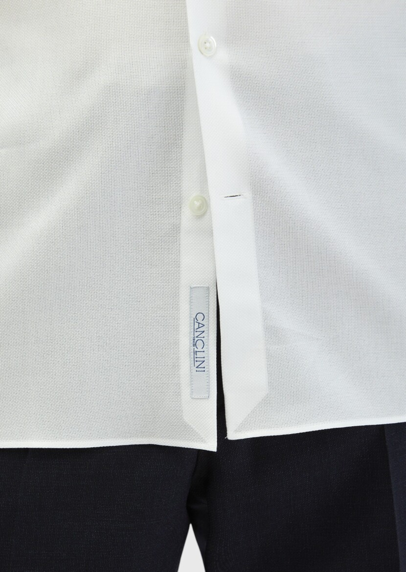 White Plain Regular Fit Long Weaving Classical 100% Cotton Shirt - 5