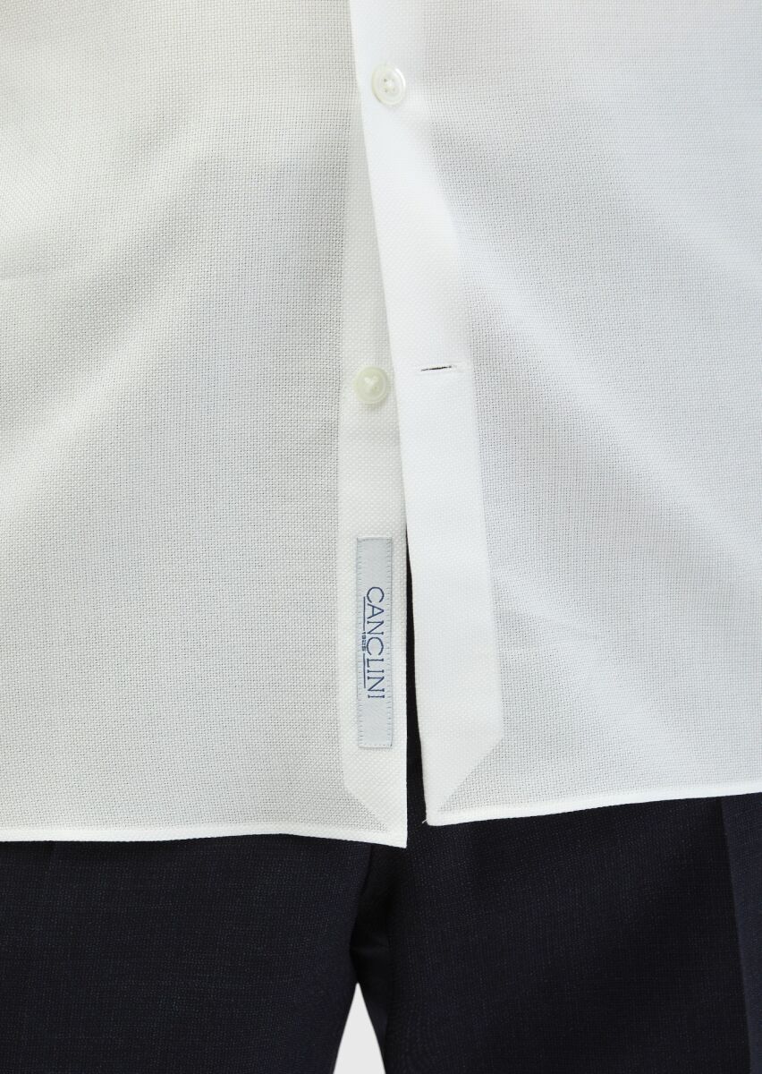 White Plain Regular Fit Long Weaving Classical 100% Cotton Shirt - 5
