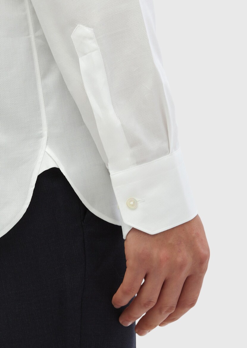 White Plain Regular Fit Long Weaving Classical 100% Cotton Shirt - 6