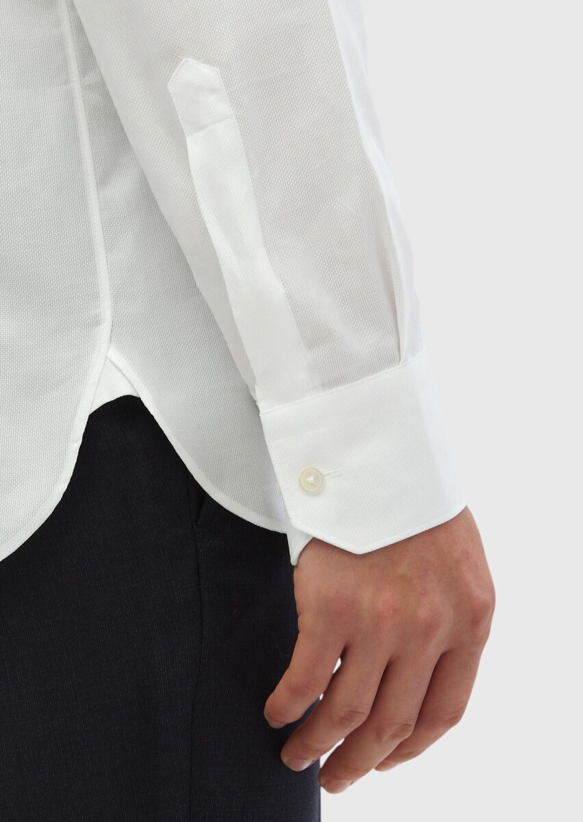 White Plain Regular Fit Long Weaving Classical 100% Cotton Shirt - 6