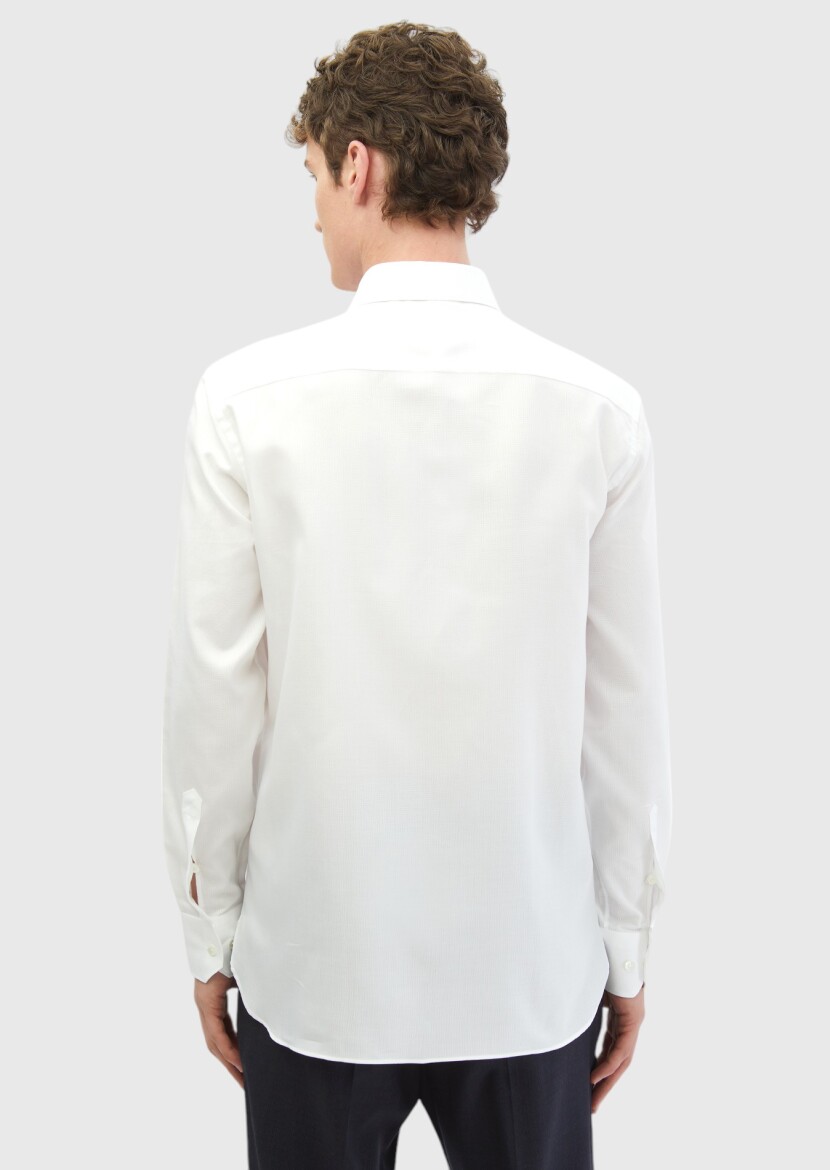White Plain Regular Fit Long Weaving Classical 100% Cotton Shirt - 7