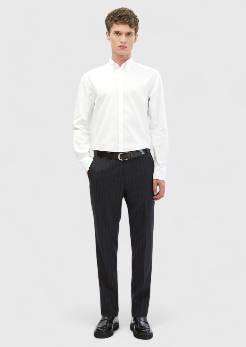 White Plain Regular Fit Long Weaving Classical 100% Cotton Shirt - 2