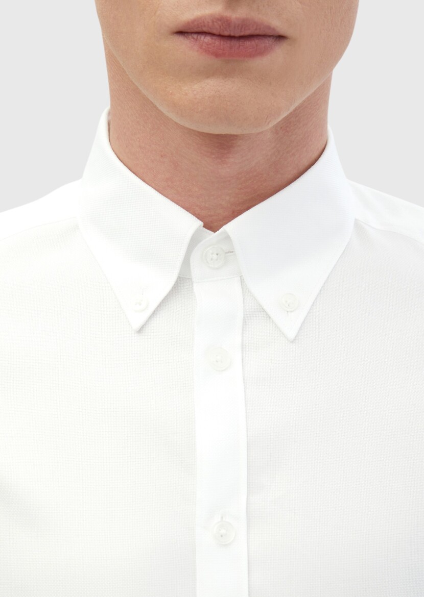 White Plain Regular Fit Long Weaving Classical 100% Cotton Shirt - 3