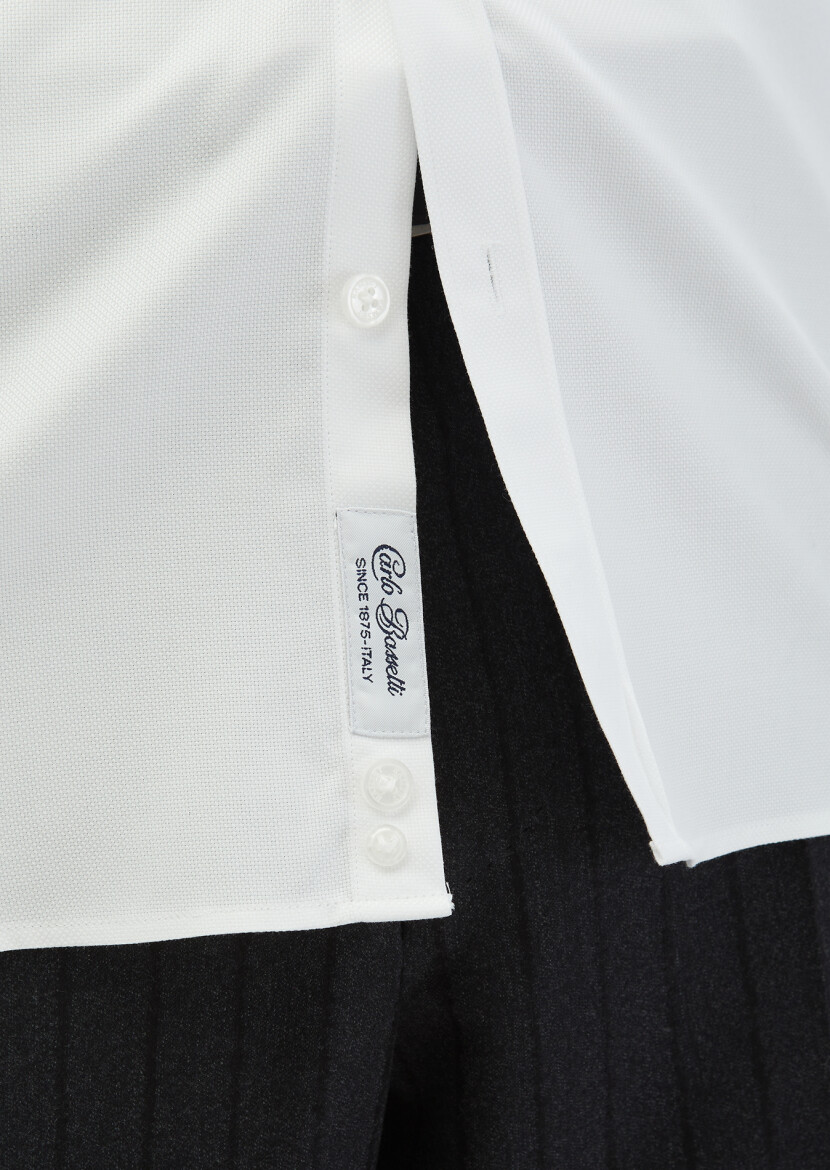 White Plain Regular Fit Long Weaving Classical 100% Cotton Shirt - 4