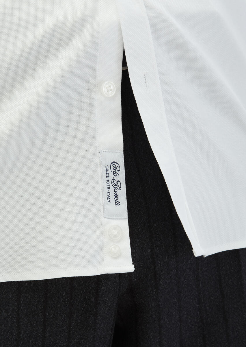 White Plain Regular Fit Long Weaving Classical 100% Cotton Shirt - 4