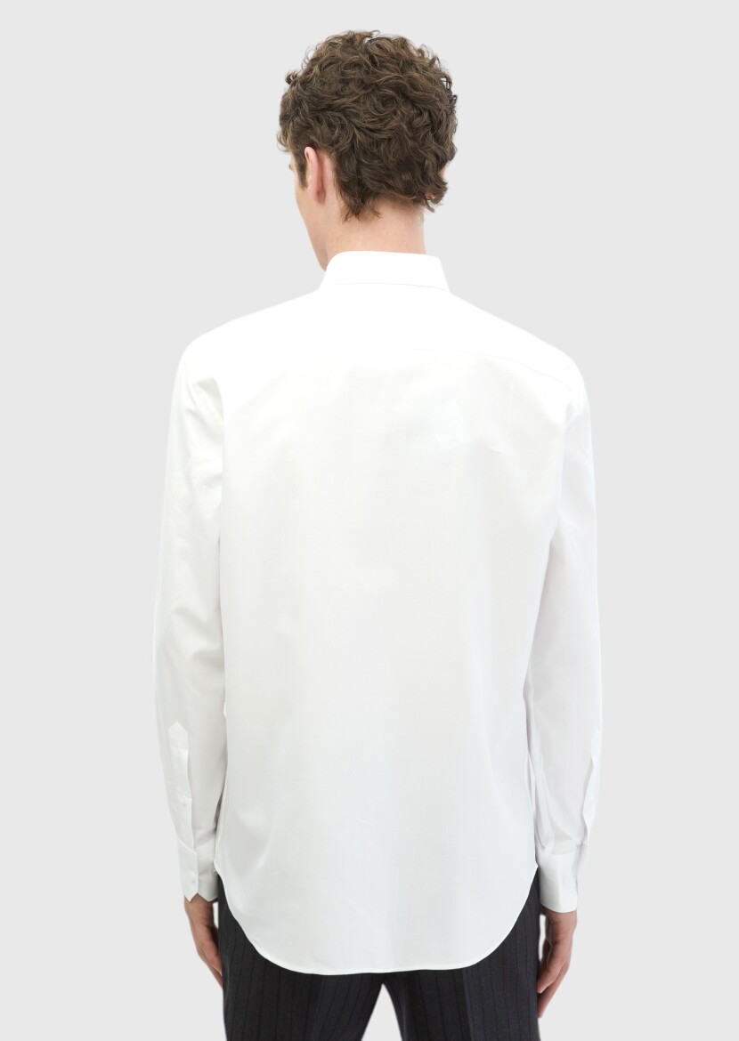 White Plain Regular Fit Long Weaving Classical 100% Cotton Shirt - 5