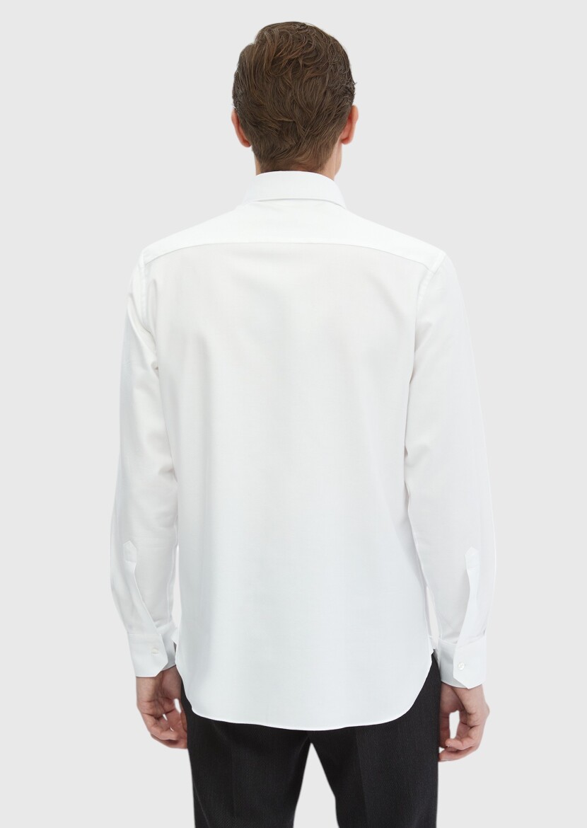 White Plain Regular Fit Long Weaving Classical 100% Cotton Shirt - 5