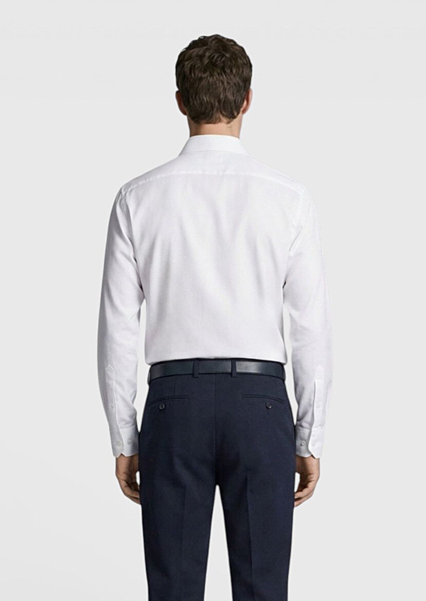 White Plain Regular Fit Long Weaving Classical 100% Cotton Shirt - 4
