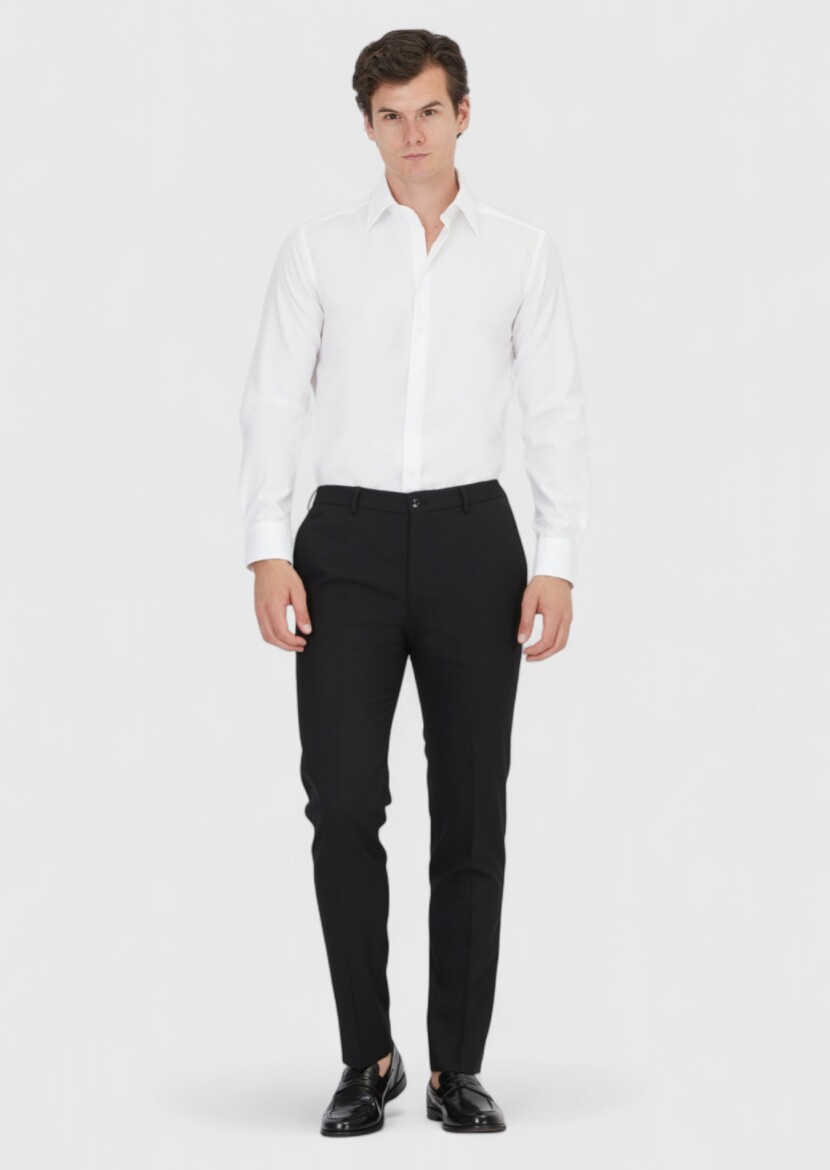 White Plain Regular Fit Long Weaving Classical 100% Cotton Shirt - 2