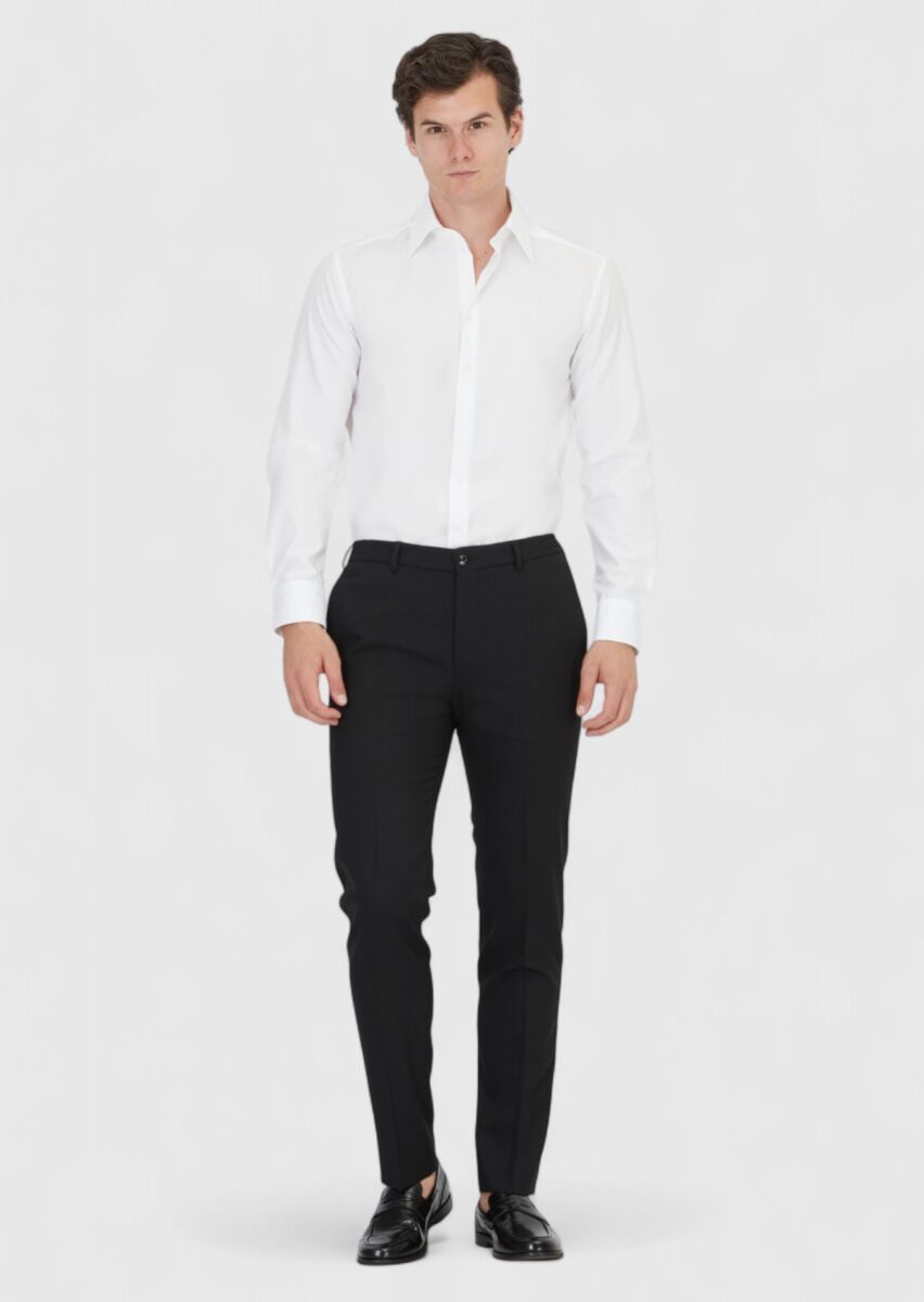 White Plain Regular Fit Long Weaving Classical 100% Cotton Shirt - 2