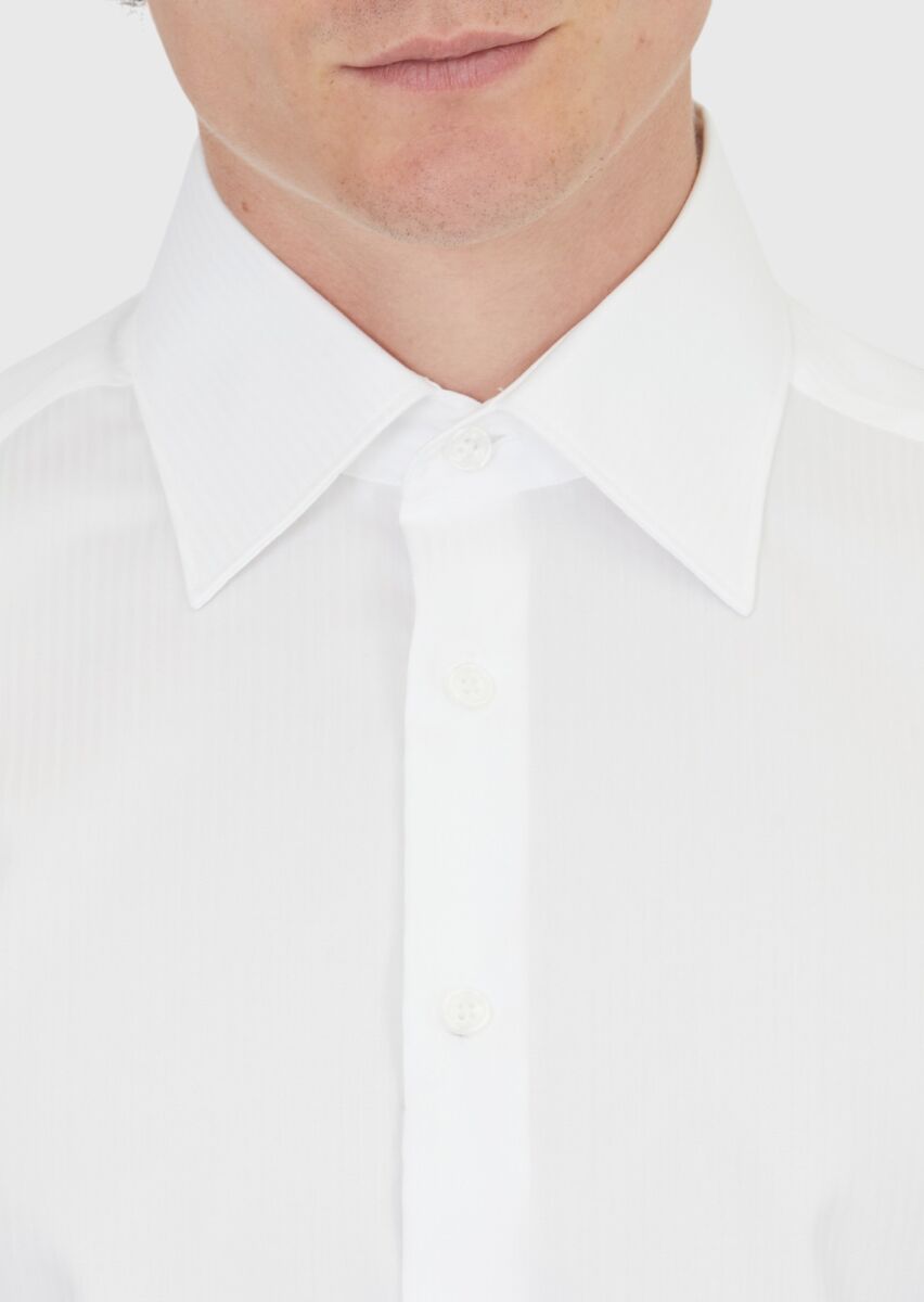 White Plain Regular Fit Long Weaving Classical 100% Cotton Shirt - 5