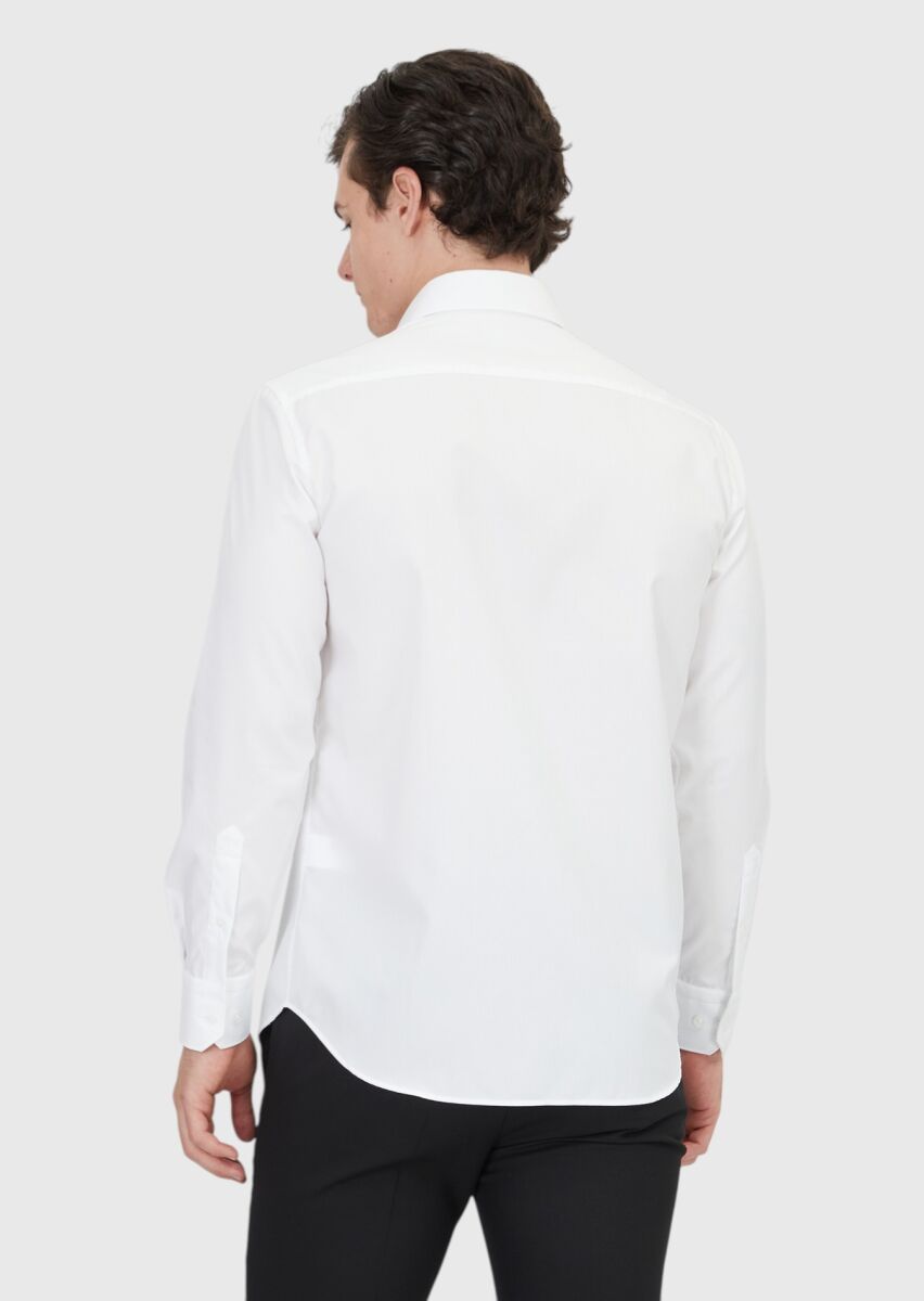 White Plain Regular Fit Long Weaving Classical 100% Cotton Shirt - 6