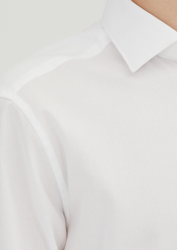 White Plain Regular Fit Long Weaving Classical 100% Cotton Shirt - 3