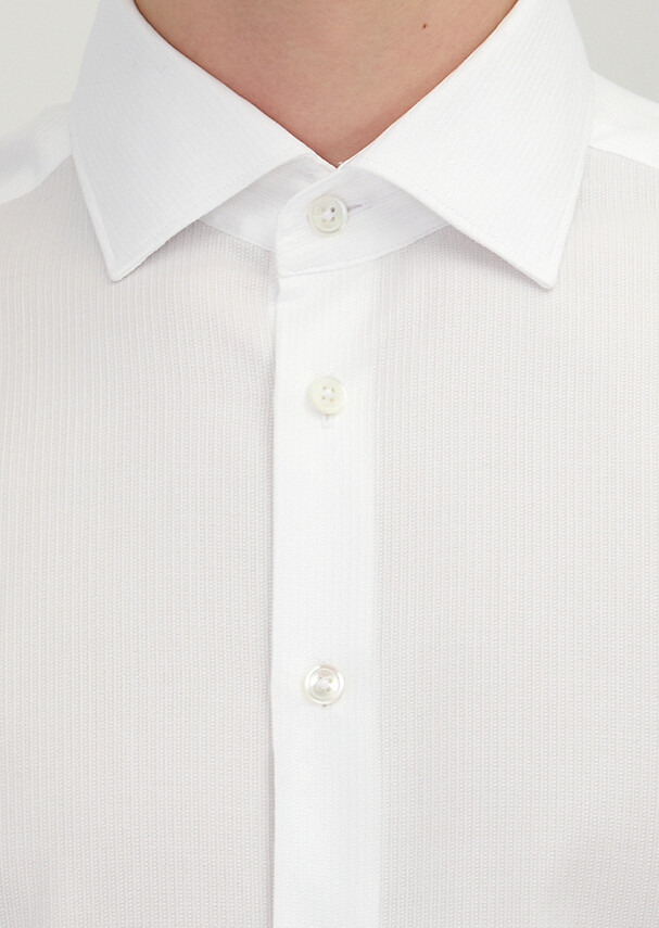 White Plain Regular Fit Long Weaving Classical 100% Cotton Shirt - 4