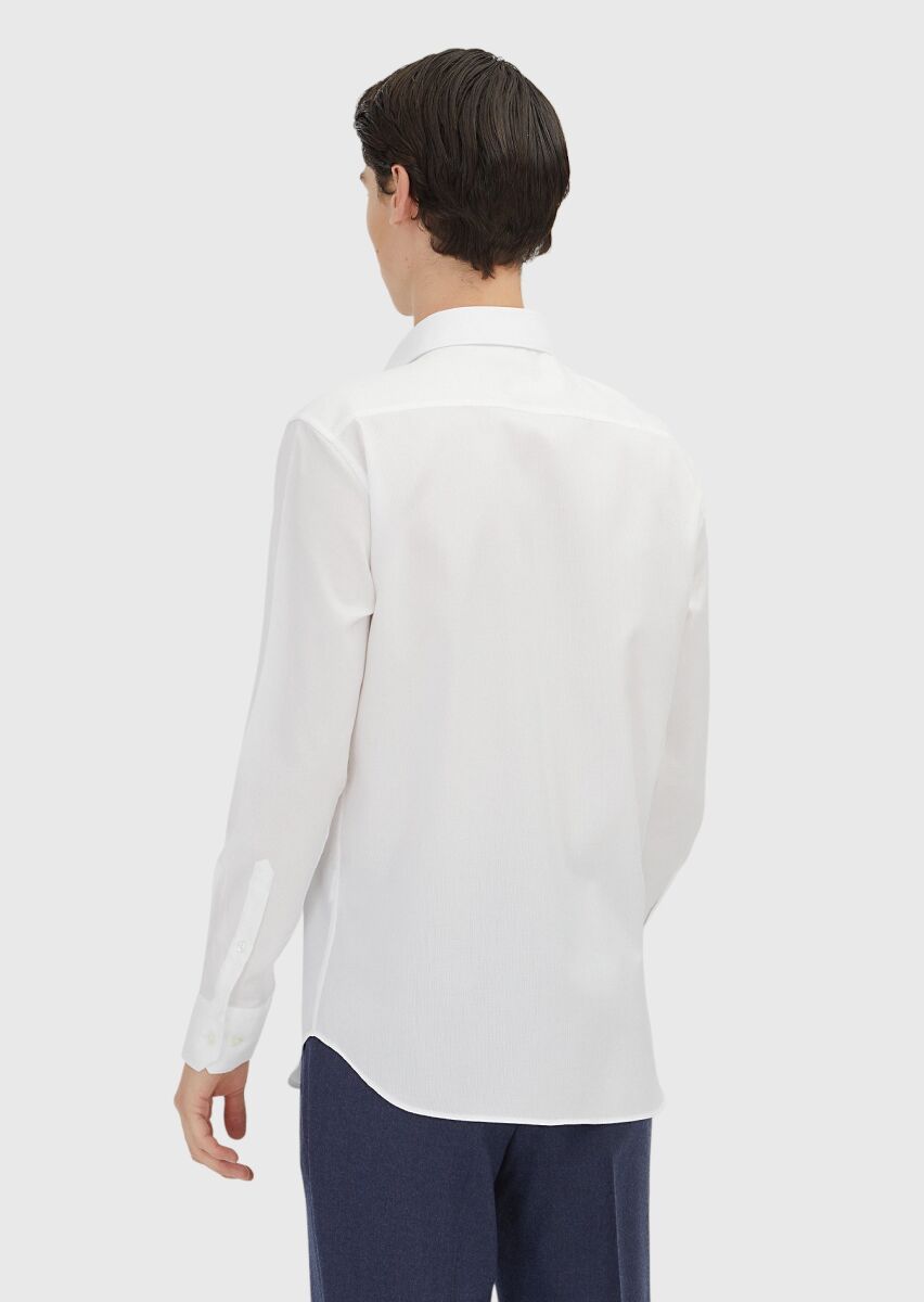 White Plain Regular Fit Long Weaving Classical 100% Cotton Shirt - 5
