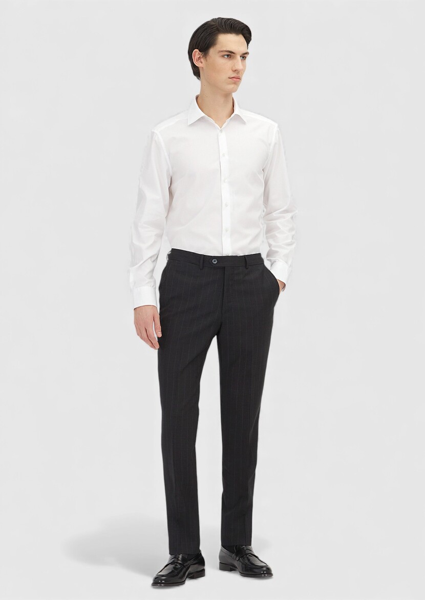 White Plain Regular Fit Long Weaving Classical 100% Cotton Shirt - RAMSEY