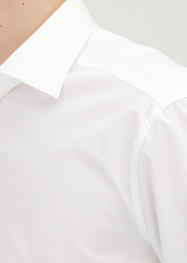 White Plain Regular Fit Long Weaving Classical 100% Cotton Shirt - 3