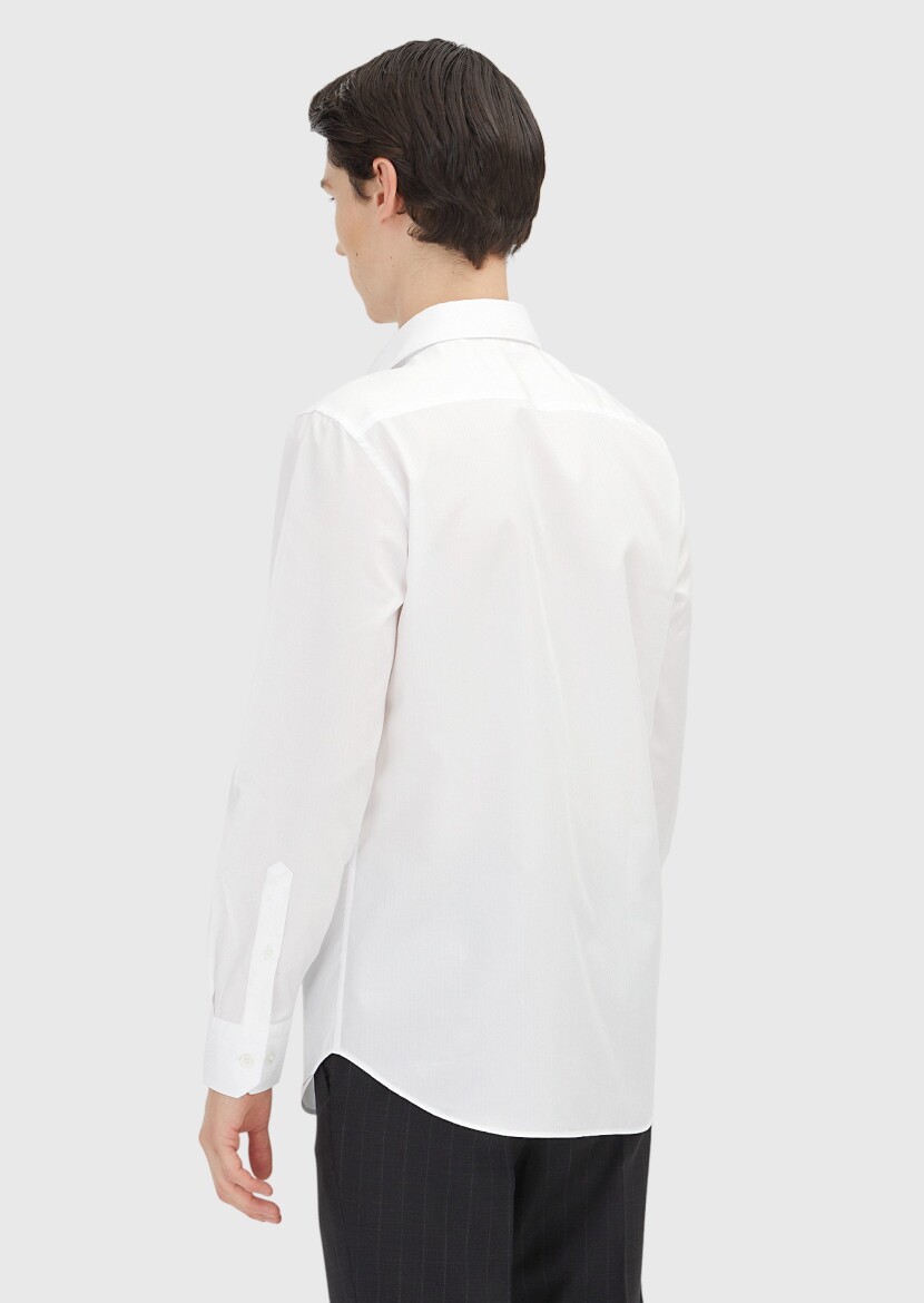 White Plain Regular Fit Long Weaving Classical 100% Cotton Shirt - 5