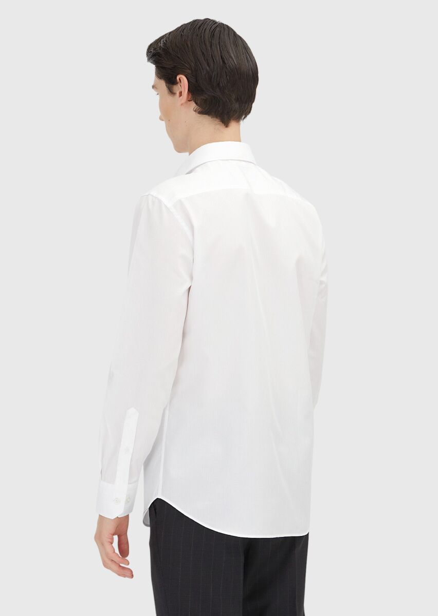 White Plain Regular Fit Long Weaving Classical 100% Cotton Shirt - 5