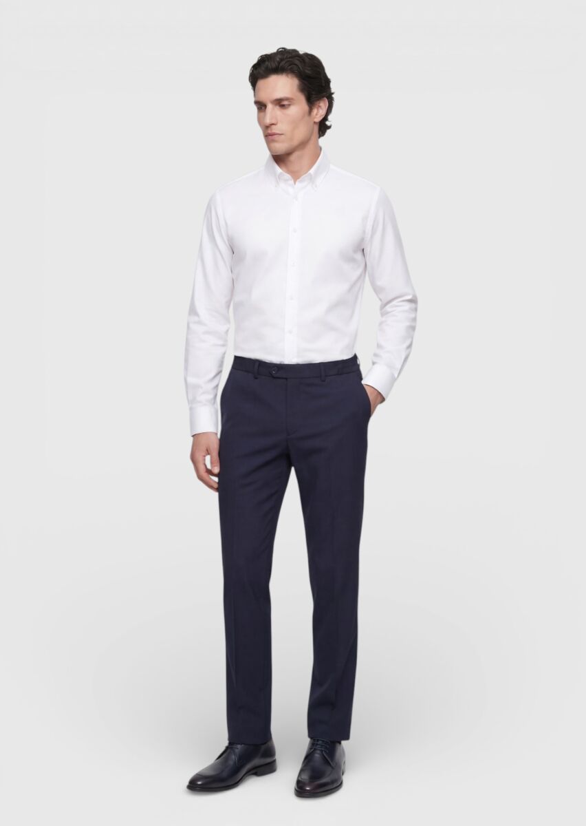 White Plain Regular Fit Long Weaving Classical 100% Cotton Shirt - 2