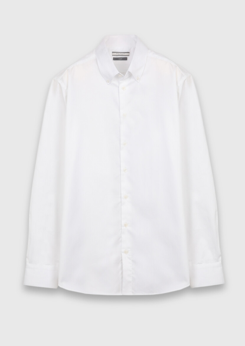 White Plain Regular Fit Long Weaving Classical 100% Cotton Shirt - 5