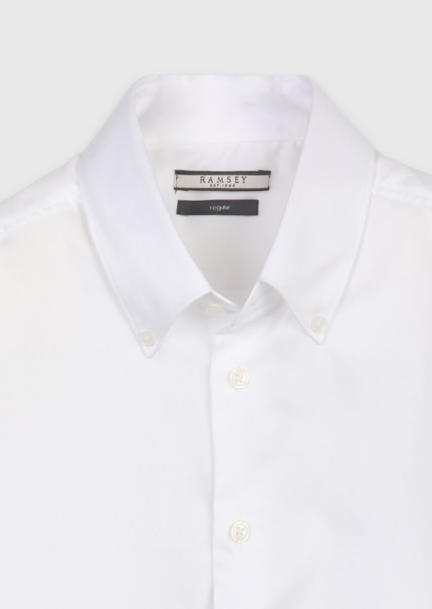 White Plain Regular Fit Long Weaving Classical 100% Cotton Shirt - 6