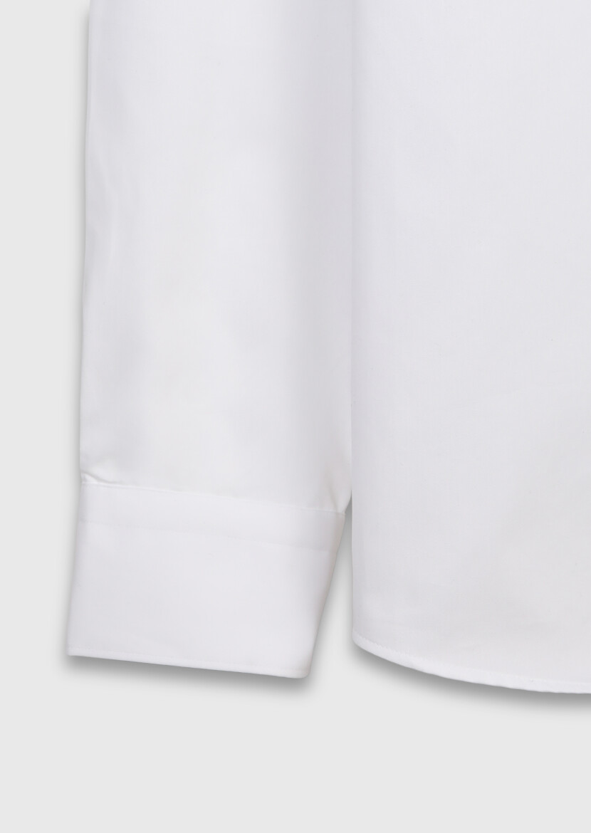 White Plain Regular Fit Long Weaving Classical 100% Cotton Shirt - 7