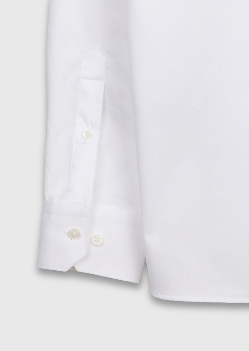 White Plain Regular Fit Long Weaving Classical 100% Cotton Shirt - 8